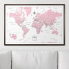 Push Pin World Map Pin Board - Pink Color Splash - Pins Included! - Liza Pruitt