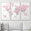 Push Pin World Map Pin Board - Pink Color Splash - Pins Included! - Liza Pruitt