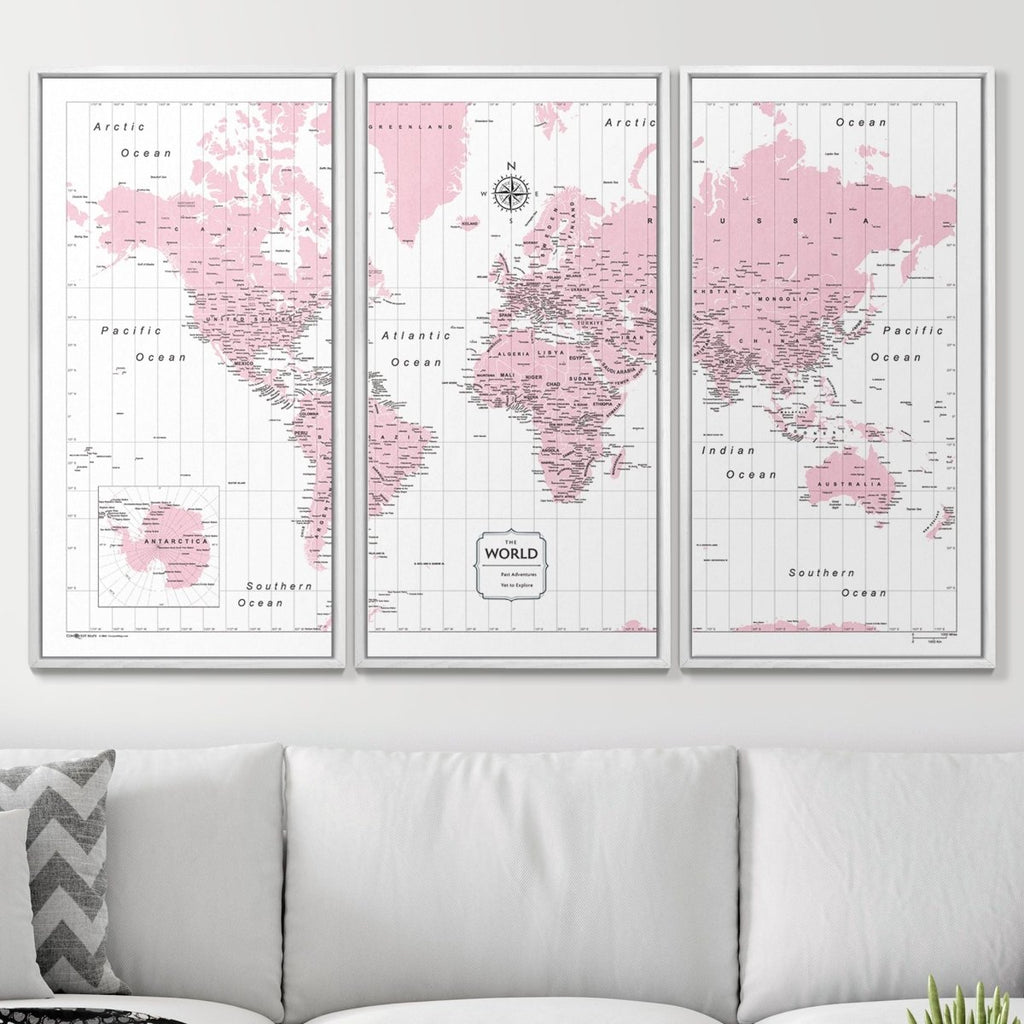 Push Pin World Map Pin Board - Pink Color Splash - Pins Included! - Liza Pruitt