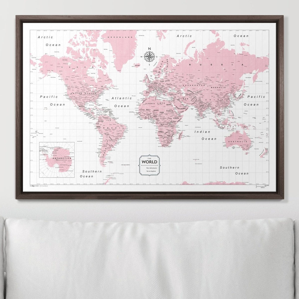 Push Pin World Map Pin Board - Pink Color Splash - Pins Included! - Liza Pruitt