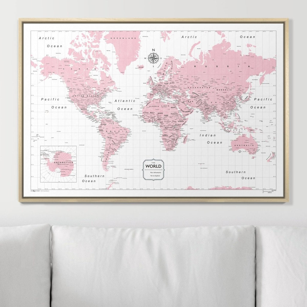 Push Pin World Map Pin Board - Pink Color Splash - Pins Included! - Liza Pruitt