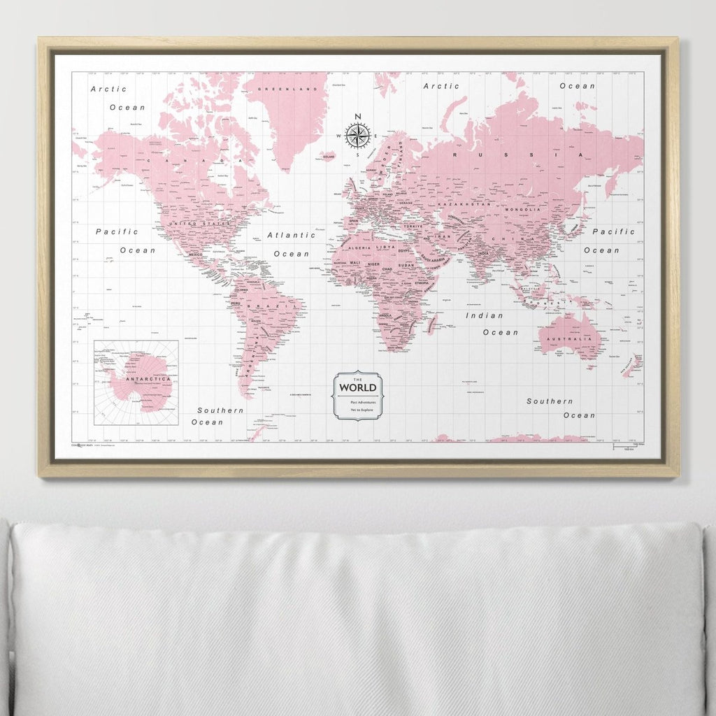 Push Pin World Map Pin Board - Pink Color Splash - Pins Included! - Liza Pruitt