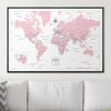 Push Pin World Map Pin Board - Pink Color Splash - Pins Included! - Liza Pruitt