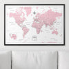 Push Pin World Map Pin Board - Pink Color Splash - Pins Included! - Liza Pruitt