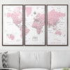 Push Pin World Map Pin Board - Pink Color Splash - Pins Included! - Liza Pruitt