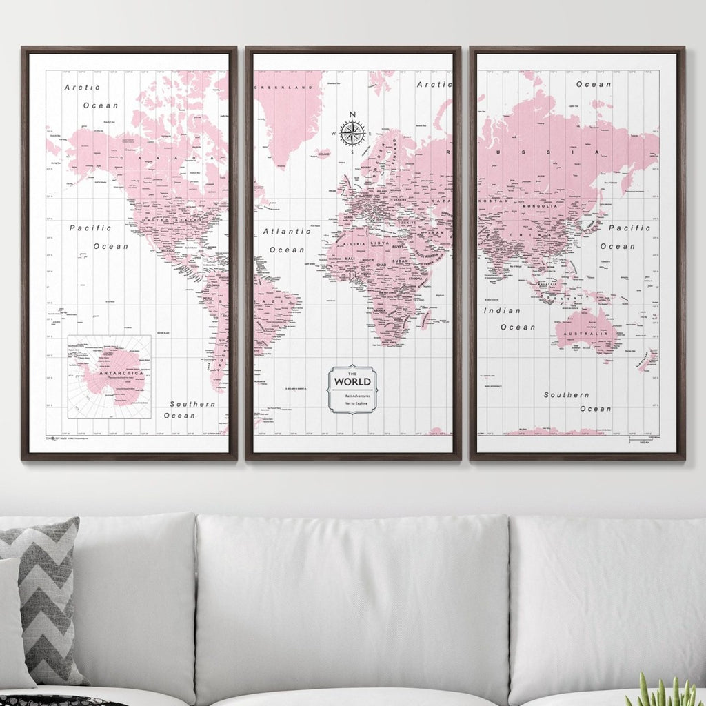 Push Pin World Map Pin Board - Pink Color Splash - Pins Included! - Liza Pruitt