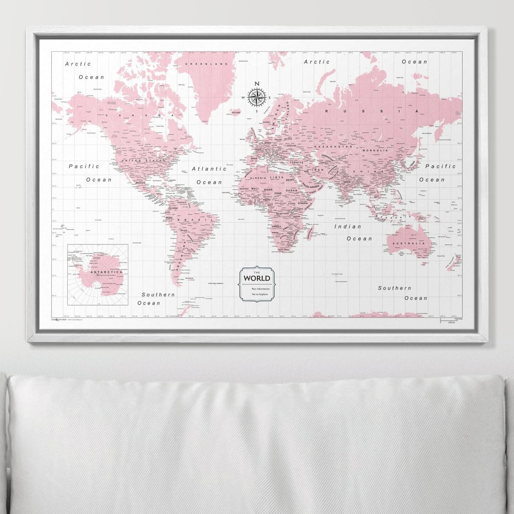 Push Pin World Map Pin Board - Pink Color Splash - Pins Included! - Liza Pruitt