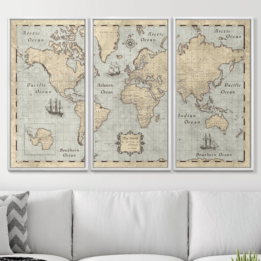 Push Pin World Map Pin Board - Rustic Vintage - Pins Included! - Liza Pruitt