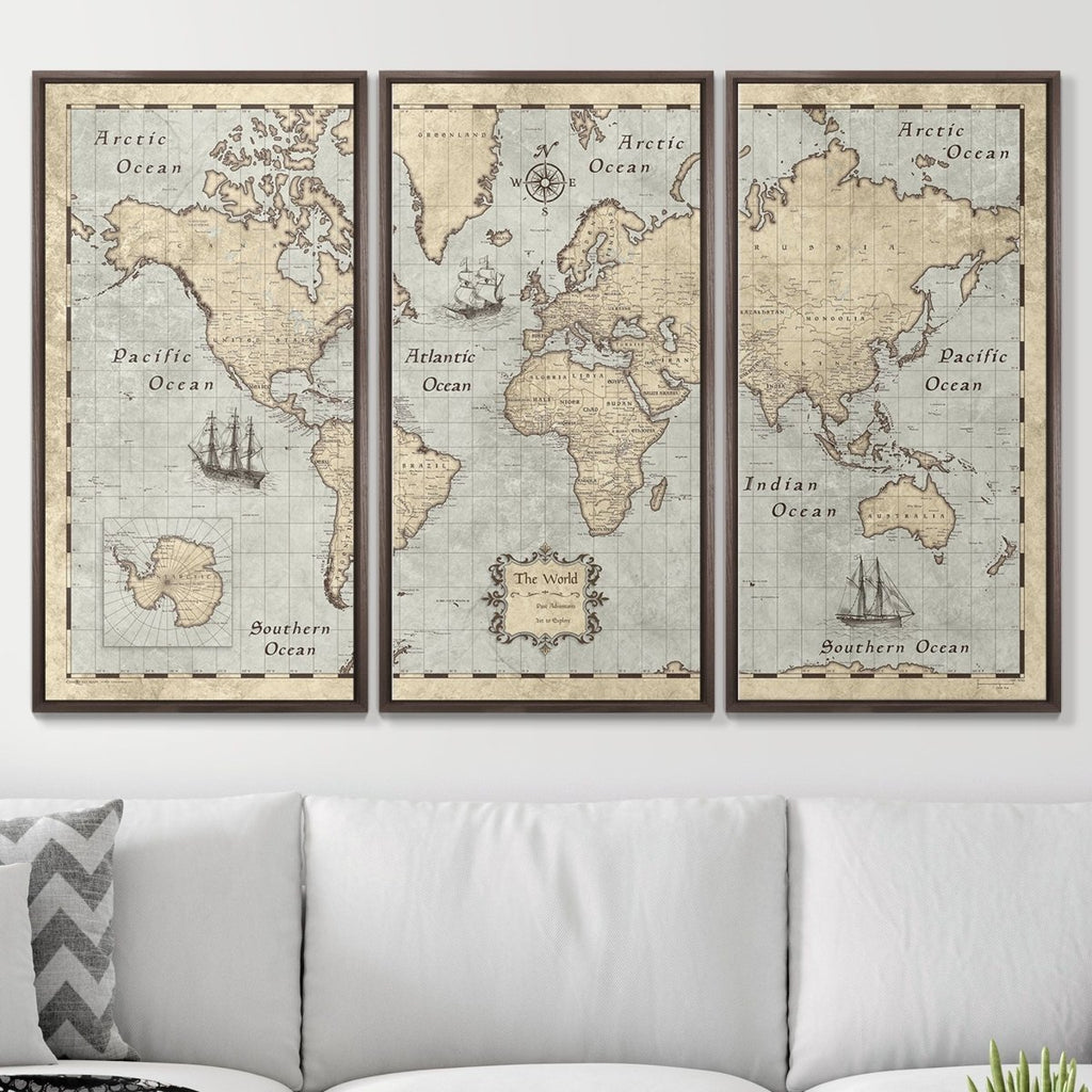 Push Pin World Map Pin Board - Rustic Vintage - Pins Included! - Liza Pruitt
