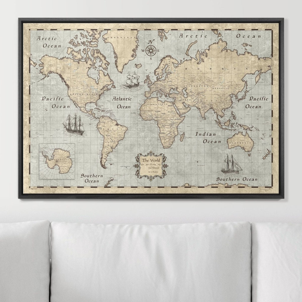 Push Pin World Map Pin Board - Rustic Vintage - Pins Included! - Liza Pruitt