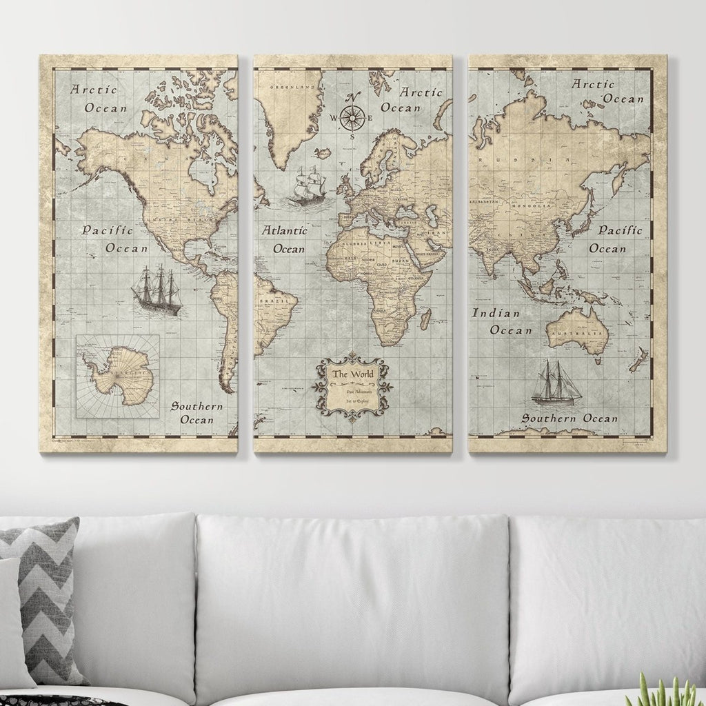 Push Pin World Map Pin Board - Rustic Vintage - Pins Included! - Liza Pruitt