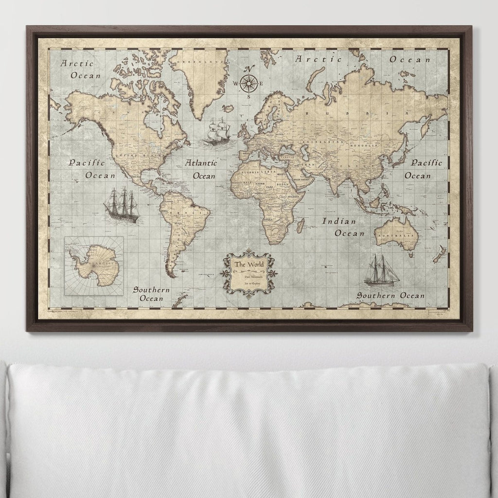 Push Pin World Map Pin Board - Rustic Vintage - Pins Included! - Liza Pruitt