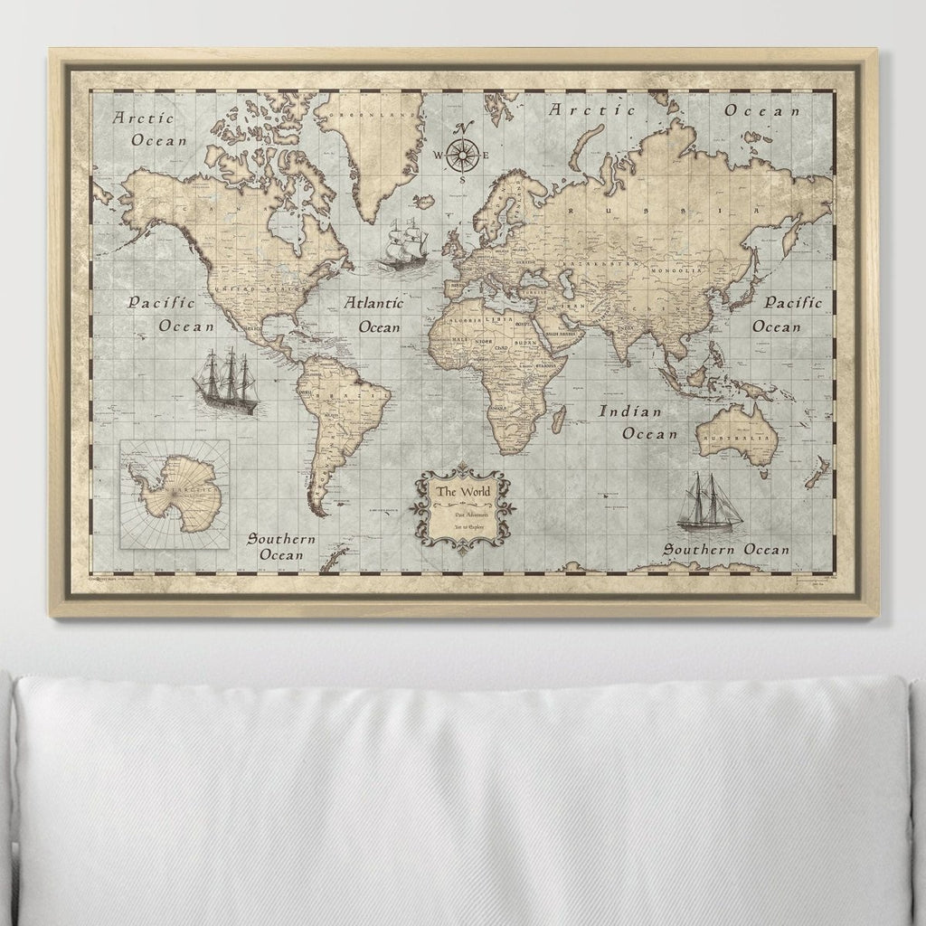 Push Pin World Map Pin Board - Rustic Vintage - Pins Included! - Liza Pruitt