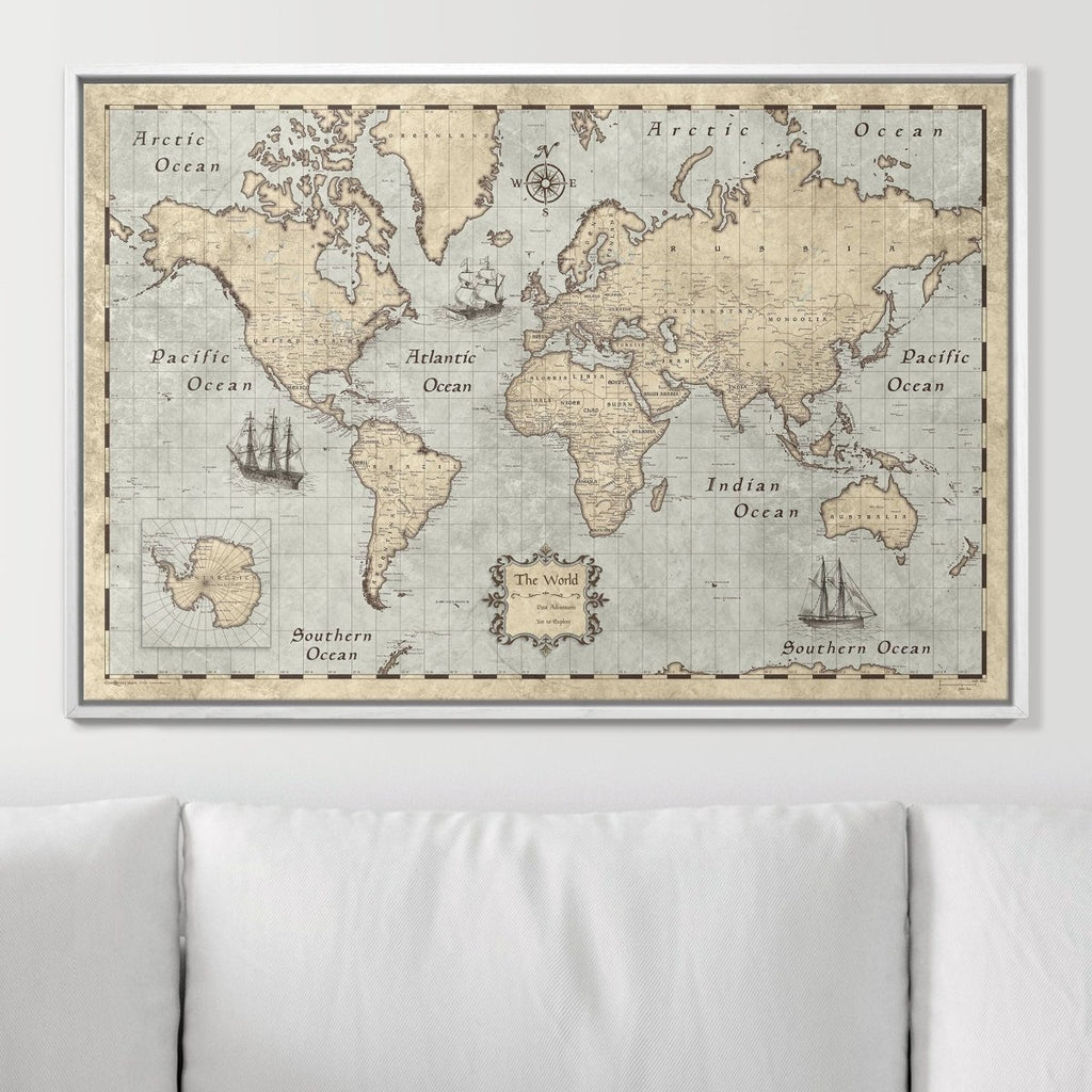 Push Pin World Map Pin Board - Rustic Vintage - Pins Included! - Liza Pruitt