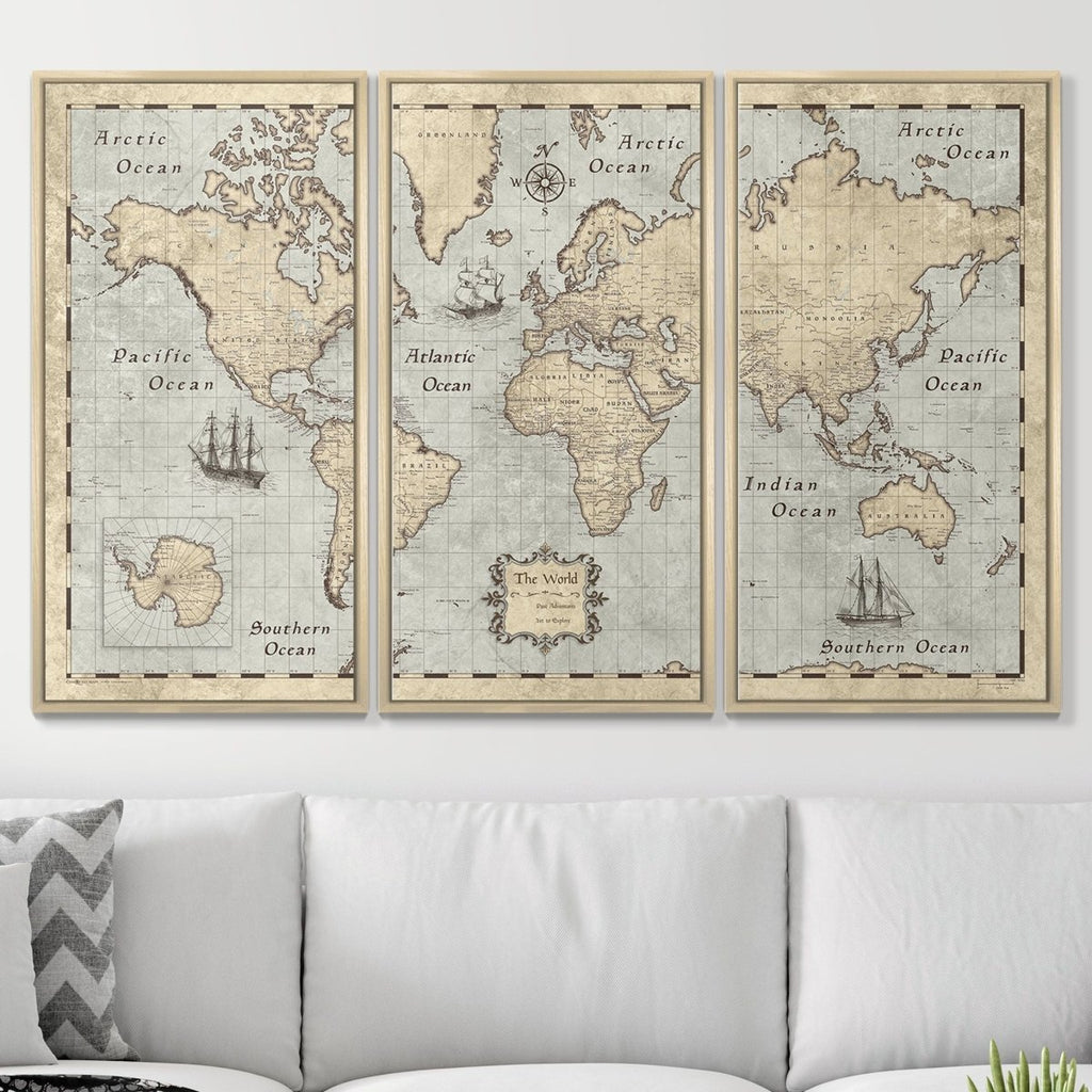 Push Pin World Map Pin Board - Rustic Vintage - Pins Included! - Liza Pruitt