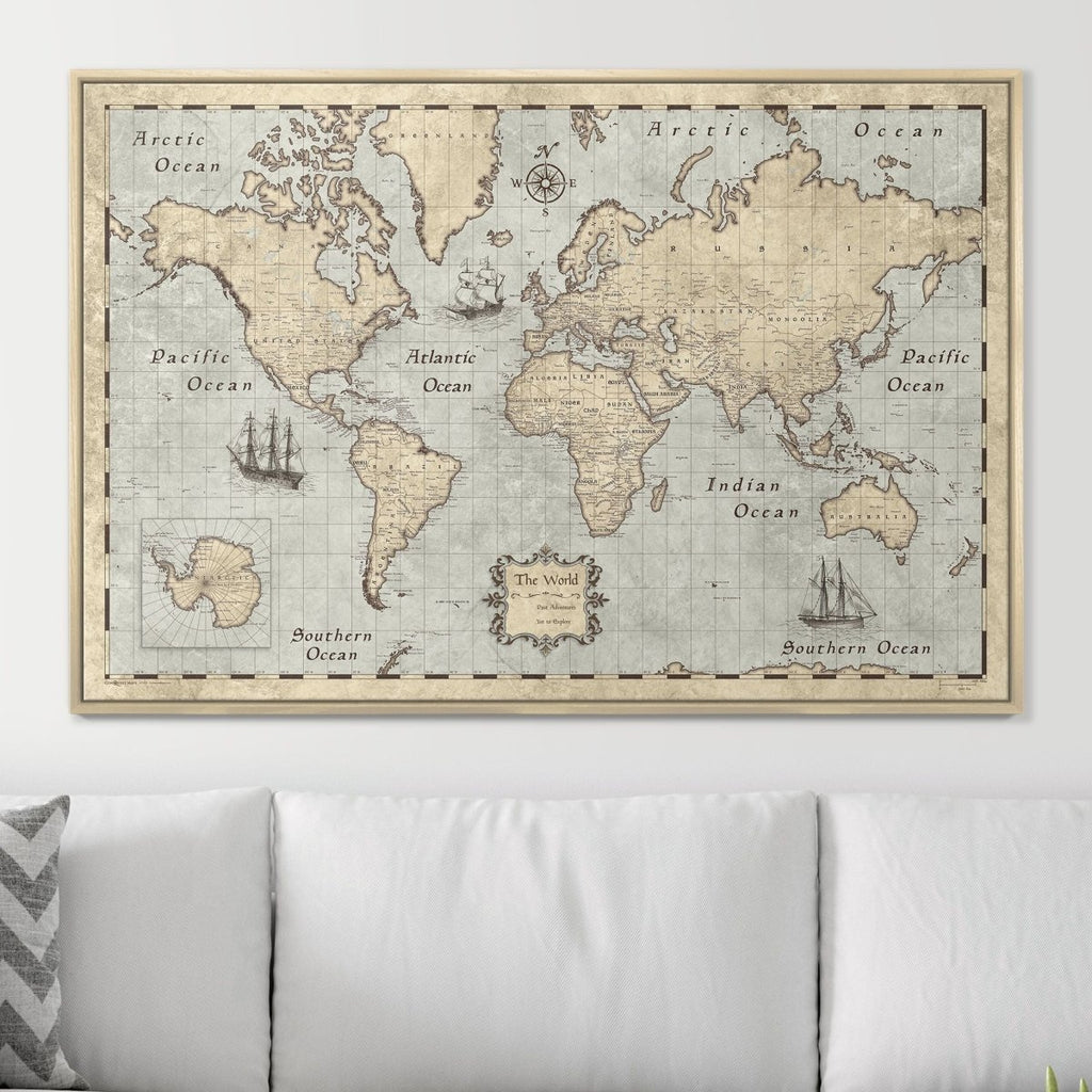 Push Pin World Map Pin Board - Rustic Vintage - Pins Included! - Liza Pruitt