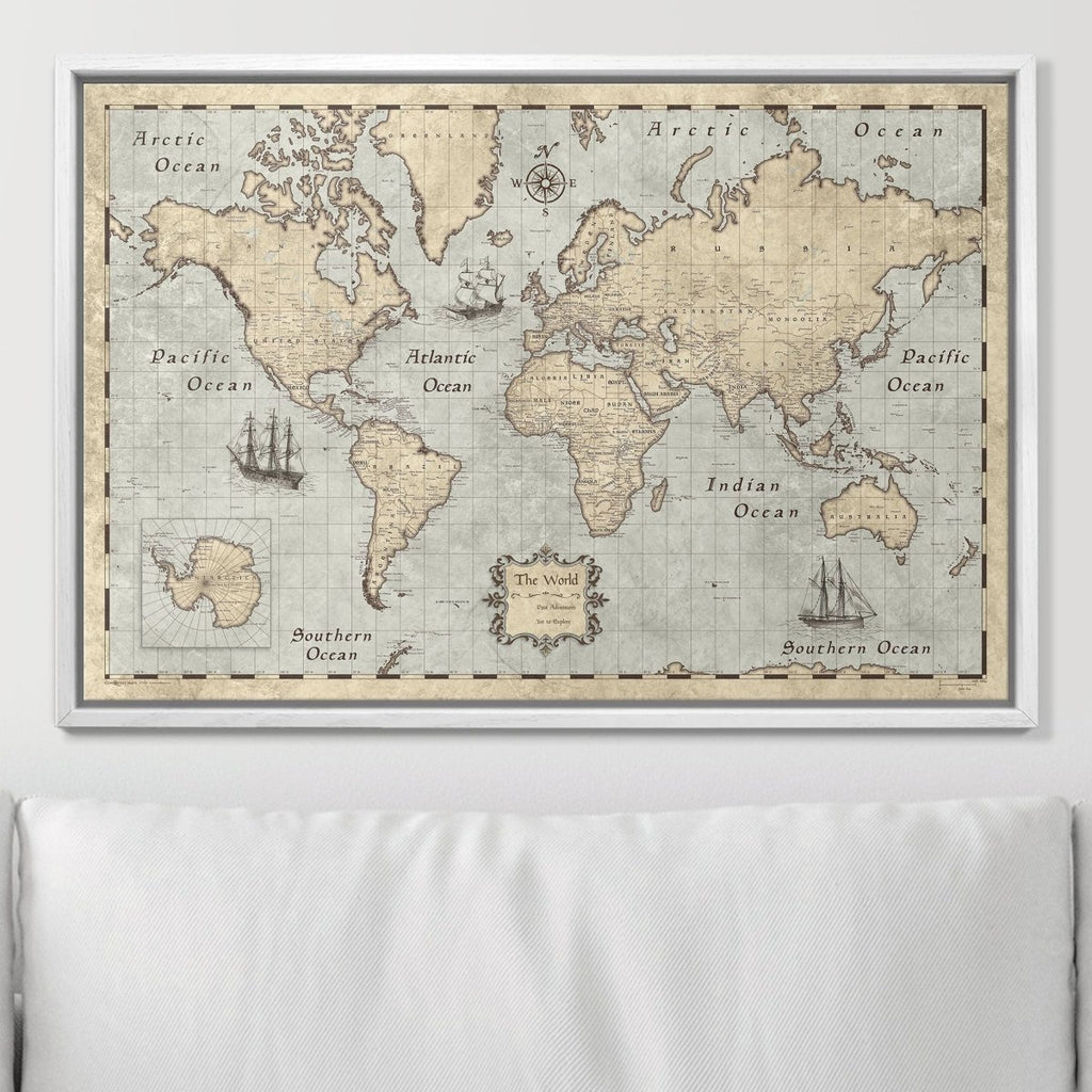 Push Pin World Map Pin Board - Rustic Vintage - Pins Included! - Liza Pruitt