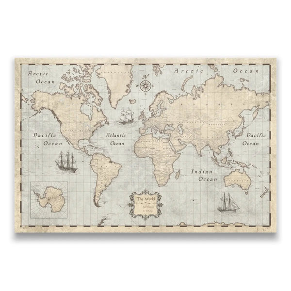 Push Pin World Map Pin Board - Rustic Vintage - Pins Included! - Liza Pruitt