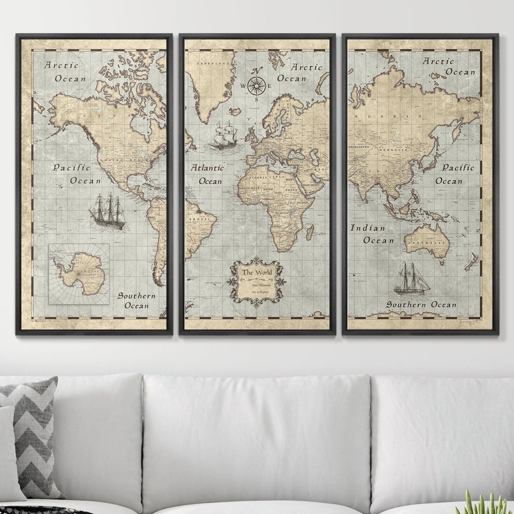 Push Pin World Map Pin Board - Rustic Vintage - Pins Included! - Liza Pruitt