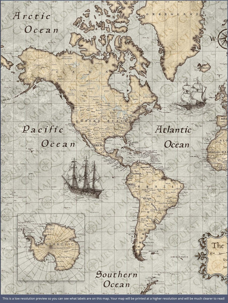 Push Pin World Map Pin Board - Rustic Vintage - Pins Included! - Liza Pruitt