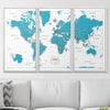 Push Pin World Map Pin Board - Teal Color Splash - Pins Included! - Liza Pruitt