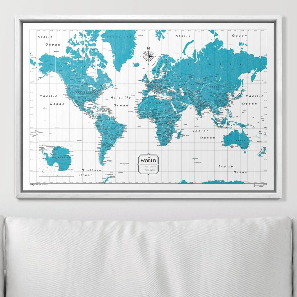 Push Pin World Map Pin Board - Teal Color Splash - Pins Included! - Liza Pruitt