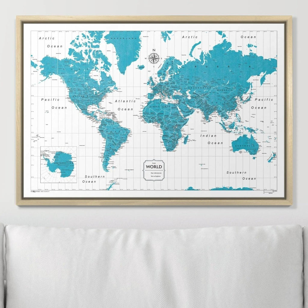 Push Pin World Map Pin Board - Teal Color Splash - Pins Included! - Liza Pruitt