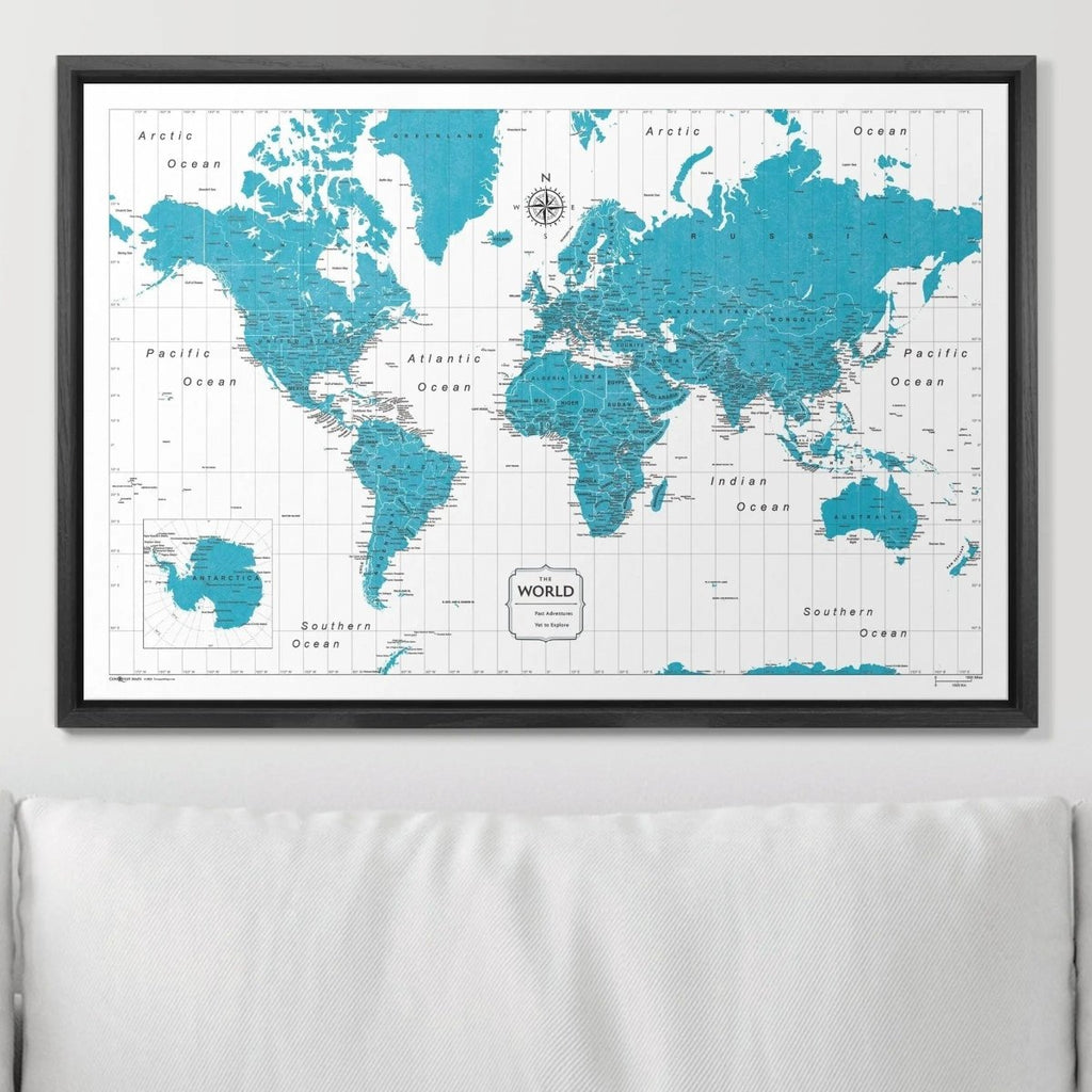 Push Pin World Map Pin Board - Teal Color Splash - Pins Included! - Liza Pruitt