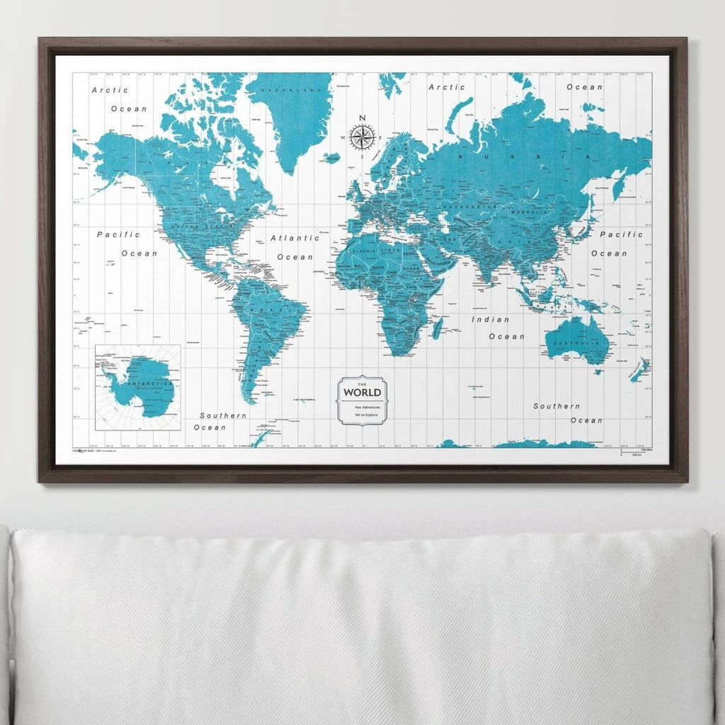 Push Pin World Map Pin Board - Teal Color Splash - Pins Included! - Liza Pruitt