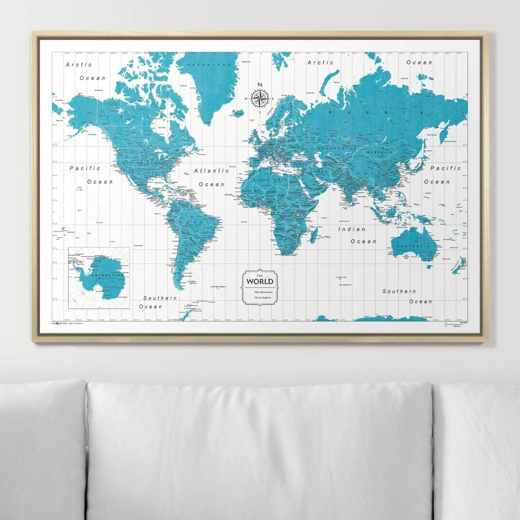 Push Pin World Map Pin Board - Teal Color Splash - Pins Included! - Liza Pruitt