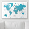 Push Pin World Map Pin Board - Teal Color Splash - Pins Included! - Liza Pruitt