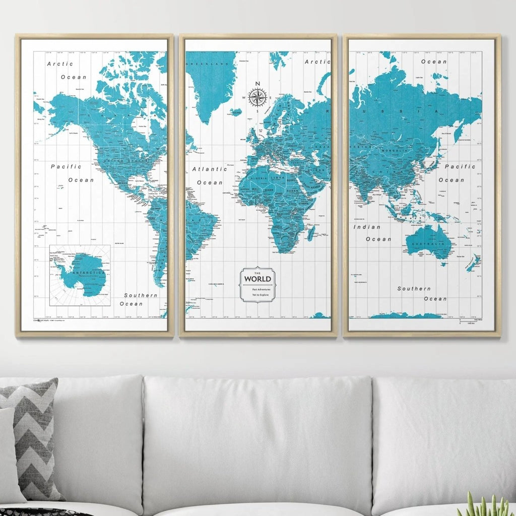 Push Pin World Map Pin Board - Teal Color Splash - Pins Included! - Liza Pruitt