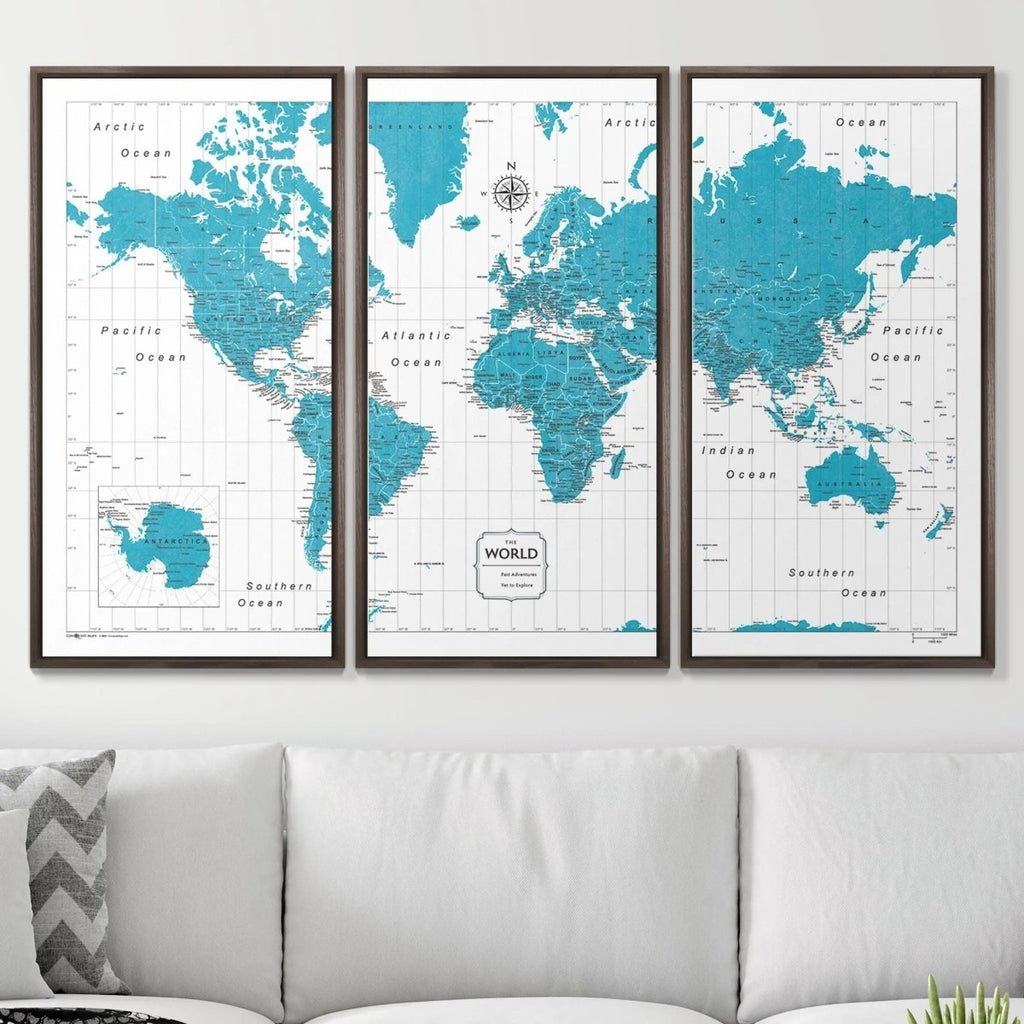 Push Pin World Map Pin Board - Teal Color Splash - Pins Included! - Liza Pruitt