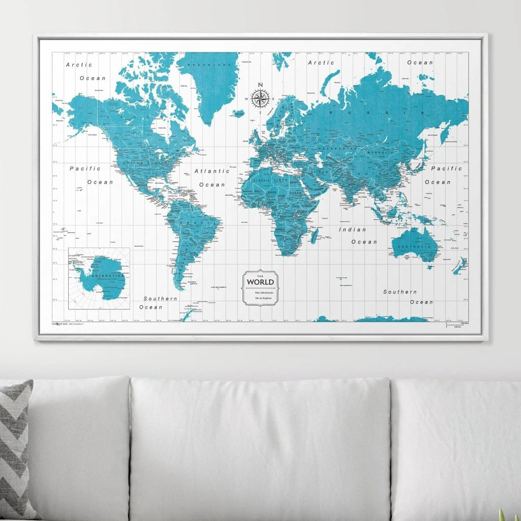 Push Pin World Map Pin Board - Teal Color Splash - Pins Included! - Liza Pruitt