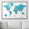 Push Pin World Map Pin Board - Teal Color Splash - Pins Included! - Liza Pruitt