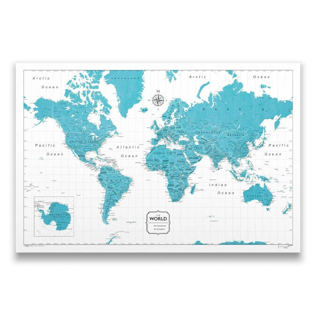 Push Pin World Map Pin Board - Teal Color Splash - Pins Included! - Liza Pruitt
