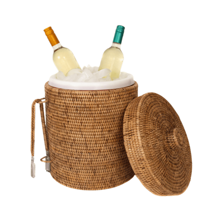 Rattan Ice Bucket with Tongs, 3 sizes 12x12x15 - Liza Pruitt