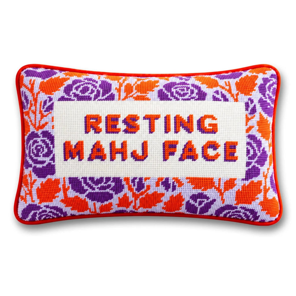 Resting Mahj Face Needlepoint Pillow - Liza Pruitt