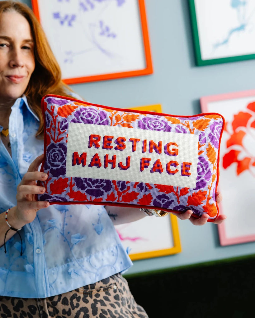 Resting Mahj Face Needlepoint Pillow - Liza Pruitt