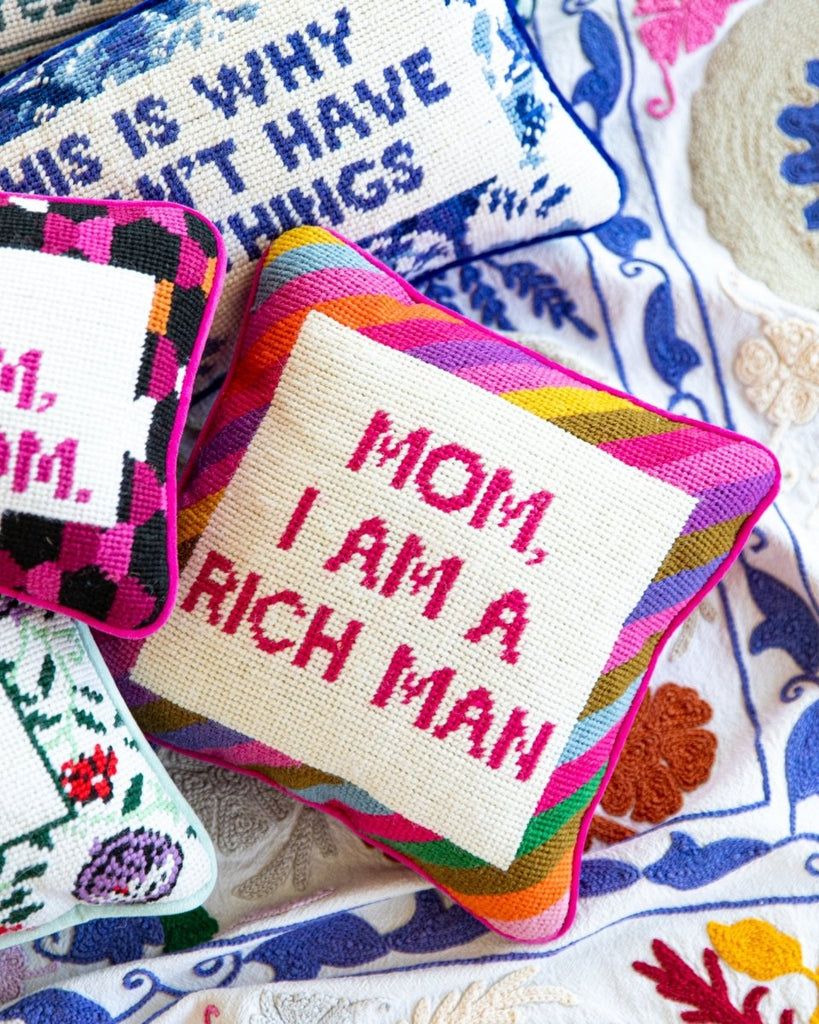 Rich Man Needlepoint Pillow - Liza Pruitt