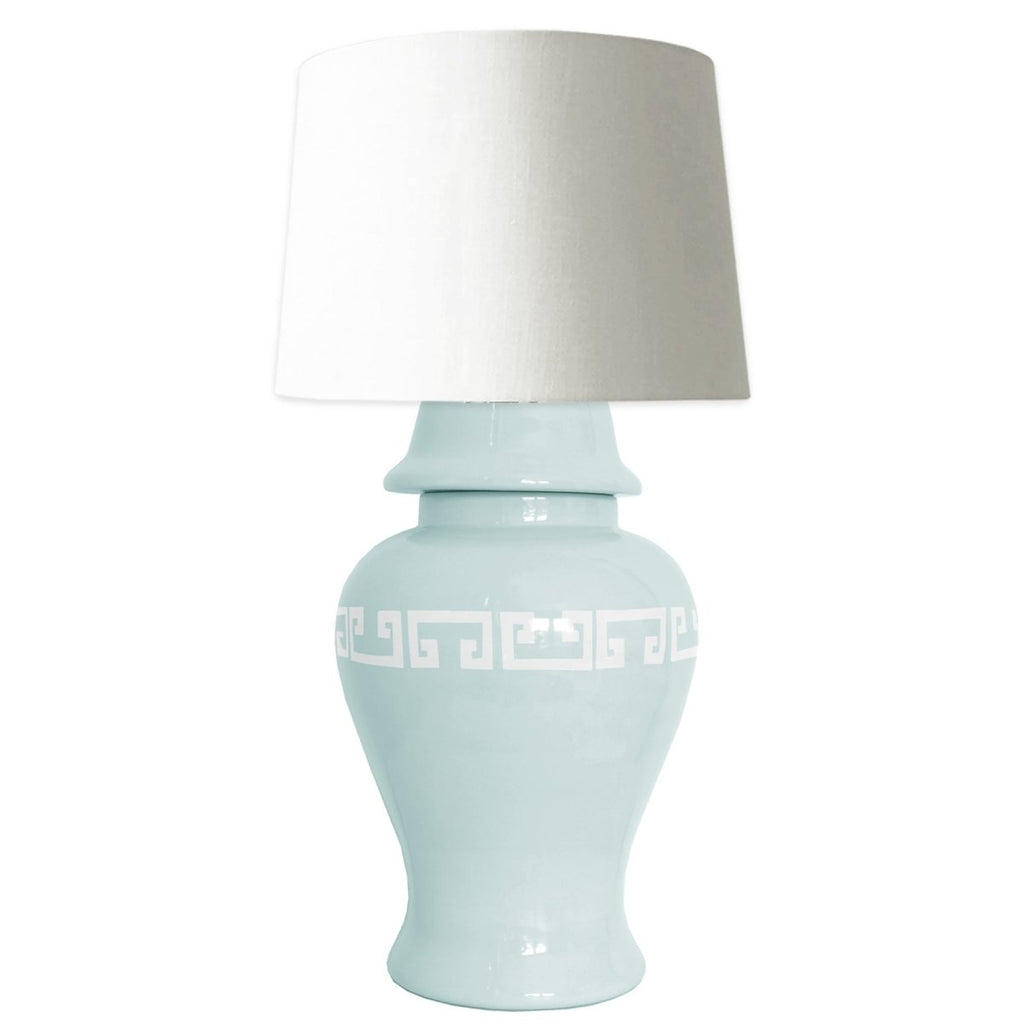 Robin's Egg Greek Key Ginger Jar Lamp - Liza Pruitt
