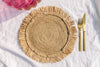 Round natural raffia tabletop with fringes, Woven raffia Placemat - Liza Pruitt