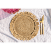 Round natural raffia tabletop with fringes, Woven raffia Placemat - Liza Pruitt