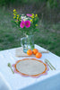 Round Pink Raffia Placemat – 14” Handwoven Crochet – Garden Party & Summer Table Decor - Liza Pruitt