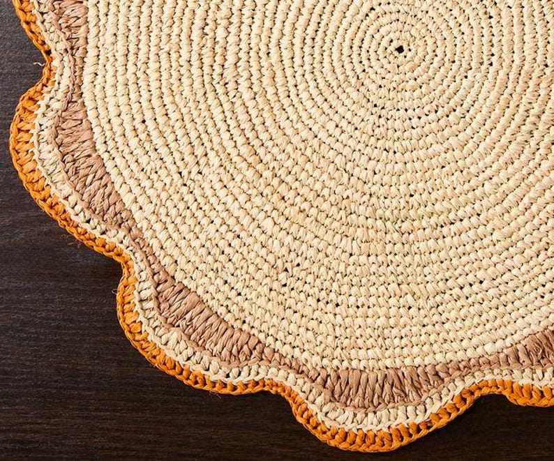 Round Raffia Woven Placemat - Handmade Crochet Style Table Mats for Garden Party Decor, Rustic Natural Fiber Dining Table Accessory - Liza Pruitt