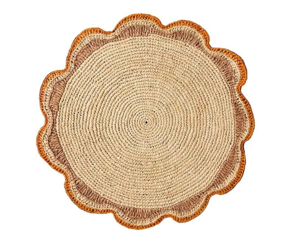 Round Raffia Woven Placemat - Handmade Crochet Style Table Mats for Garden Party Decor, Rustic Natural Fiber Dining Table Accessory - Liza Pruitt