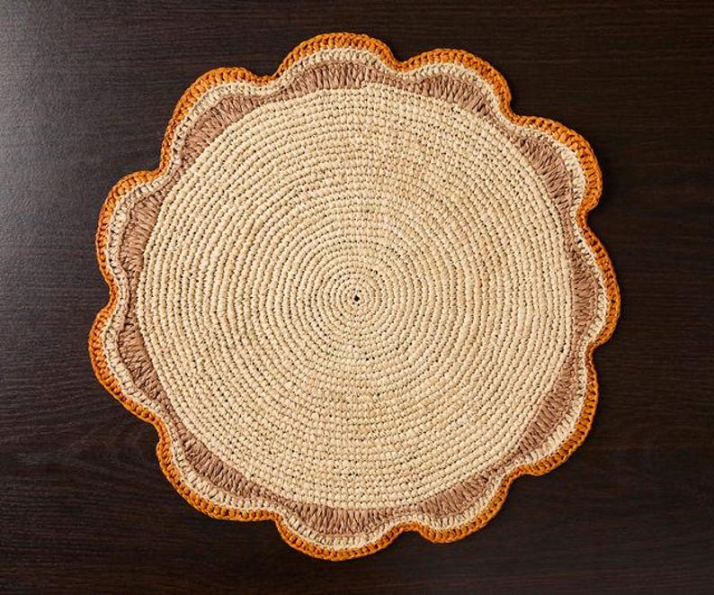 Round Raffia Woven Placemat - Handmade Crochet Style Table Mats for Garden Party Decor, Rustic Natural Fiber Dining Table Accessory - Liza Pruitt