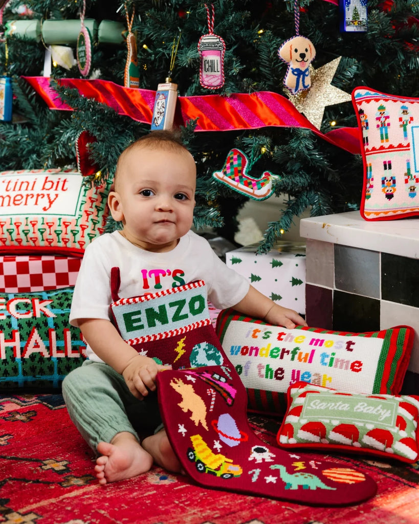 Santa Baby Mini Needlepoint Pillow - Liza Pruitt