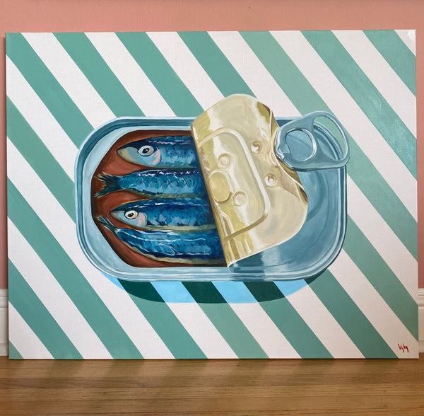 Sardines in Green Stripes | 24" h x 30" w - Liza Pruitt
