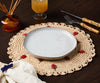 Scattered Strawberry Hand - Crocheted Raffia Palm Round Placemat - Liza Pruitt